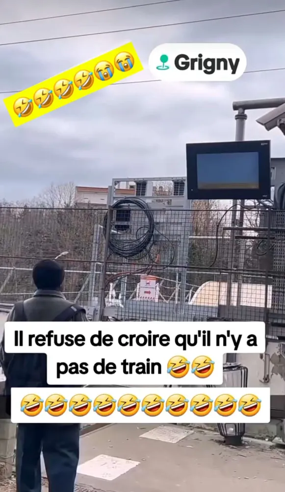 Il refuse de croire qu'il n'y a pas de train, mec devant l'écran d'annonce, immobile statique, RER D
